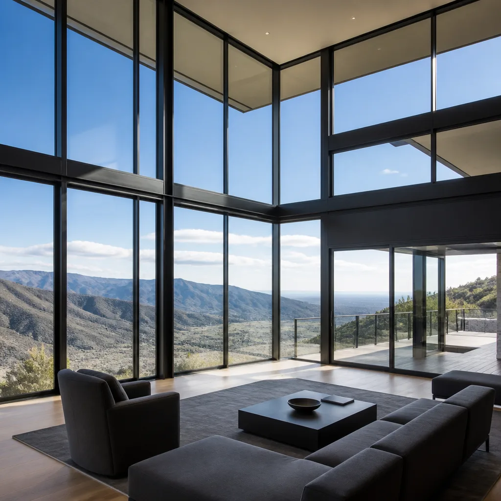 Modern floor-to-ceiling panoramic window installation in a luxury home